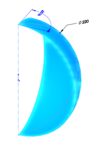 Sử dụng SOLIDWORKS vẽ đường kính 220 m của trái bóng