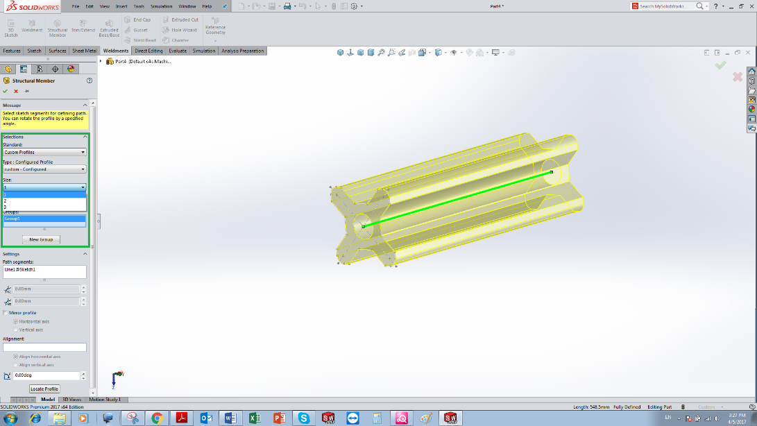 T o bi n d ng t y ch n trong solidworks weldments vihoth