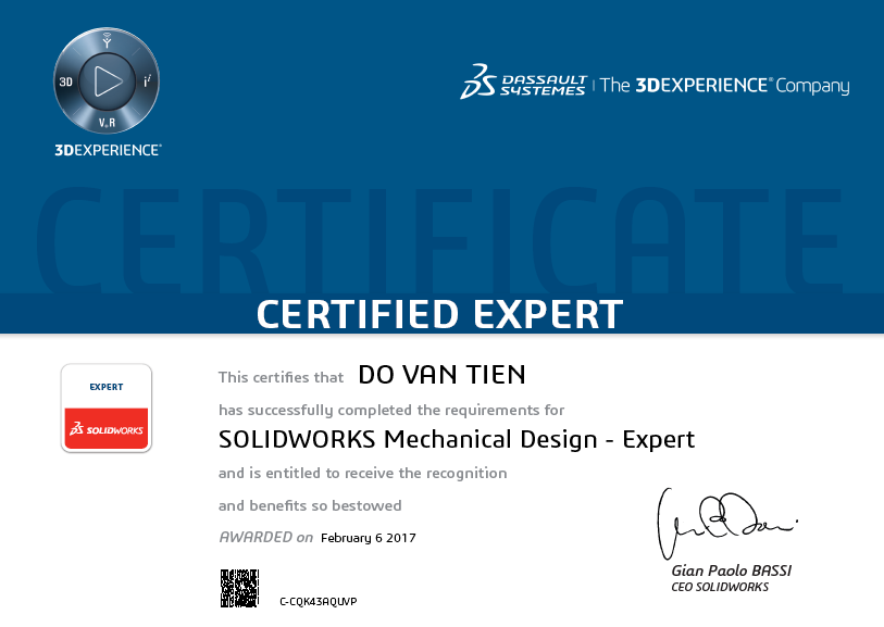 Khóa học thiết kế Solidworks và cách thức thi chứng chỉ thế giới 3 SolidWorks Expert