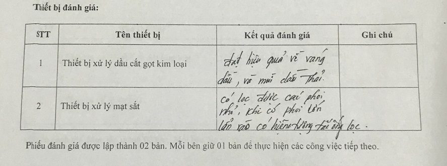 Feedback khách hàng sử dụng thiết bị xử lý mạt sắt