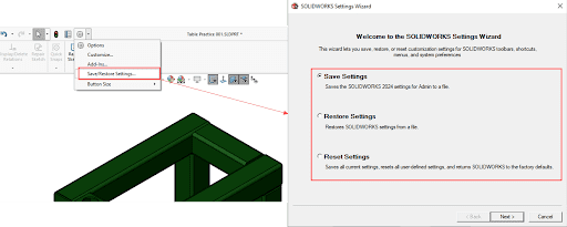 Save/ Restore/ Reset Settings