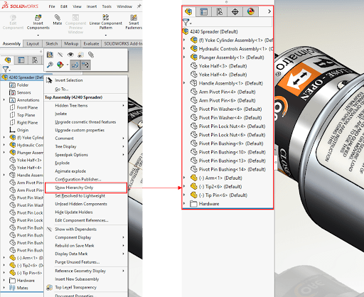 Mẹo thiết kế SOLIDWORKS Show Hierarchy Only