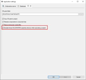 Exclude linked SOLIDWORKS assembly shortcut while duplicating a project