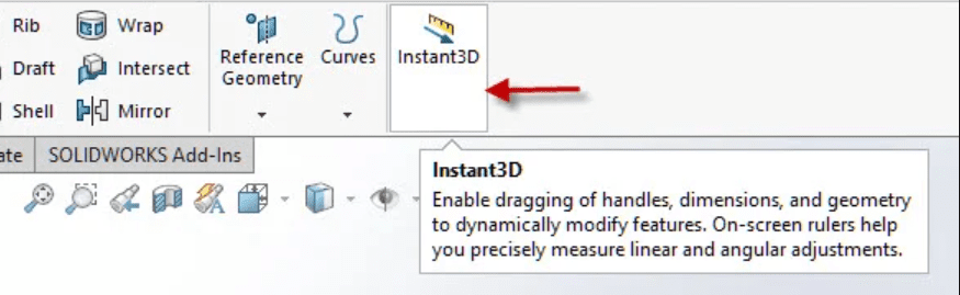 Instant3D SOLIDWORKS trong thanh công cụ