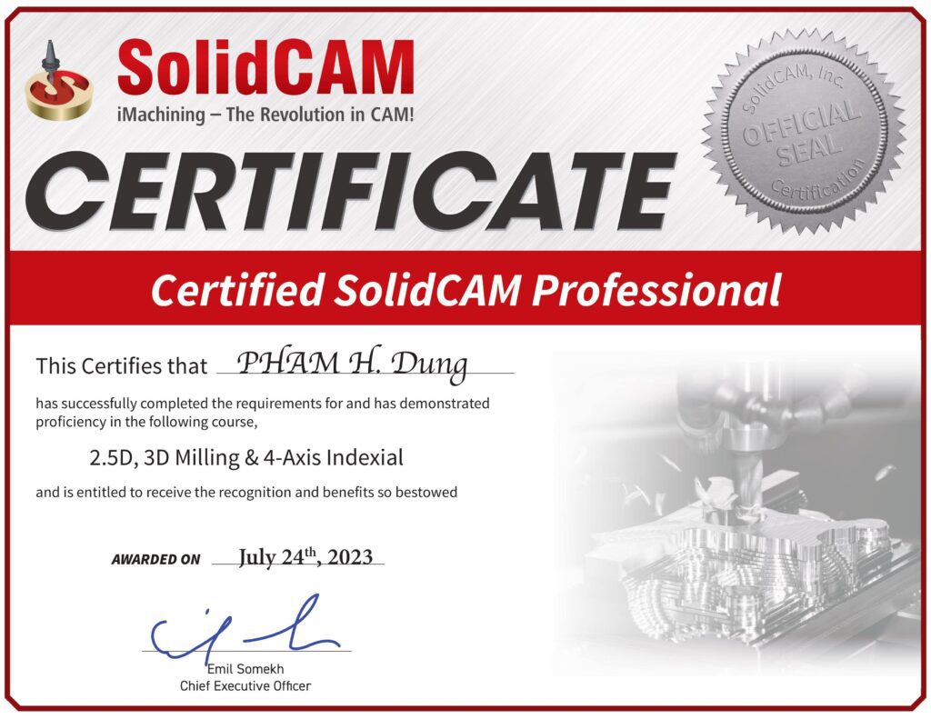 Khóa training SolidCAM Milling and Turning 65 CSCP Dung