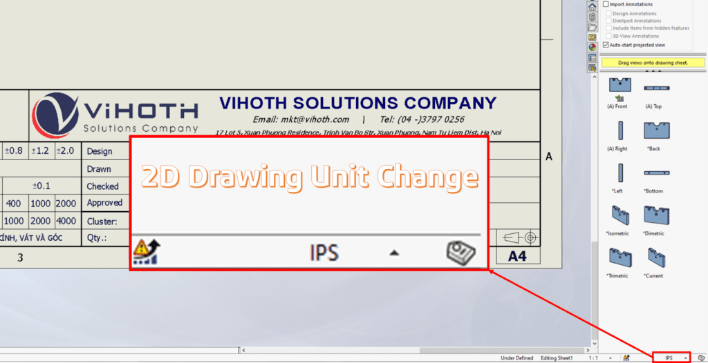 Thay đổi hệ đơn vị đo với SOLIDWORKS Drawing