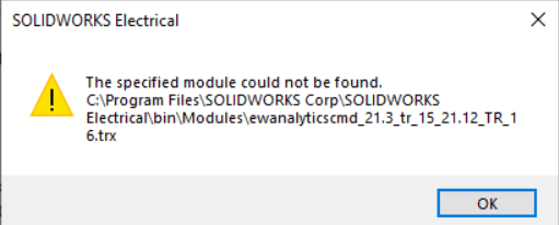 Khắc phục lỗi “SPECIFIED MODULE COULD NOT BE FOUND” trong SOLIDWORKS ELECTRICAL 1 Lỗi SOLIDWORKS Electrical: Specified module could not be found