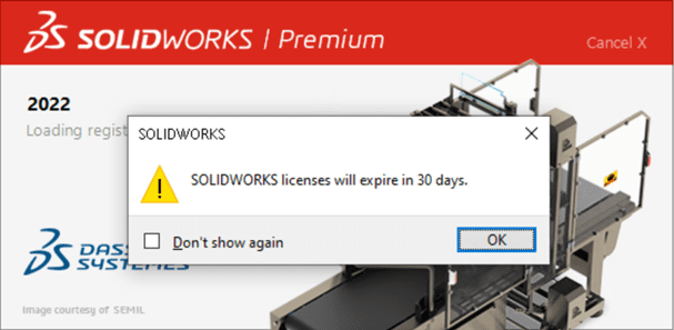 solidworks licence will expire in 30 days