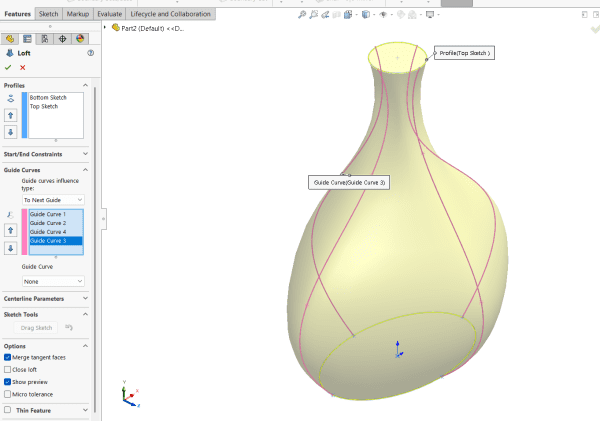 Tìm hiểu tính năng Loft trong SOLIDWORKS 4 Bản xem trước của một Lofteed Boss/Base trong SolidWorks