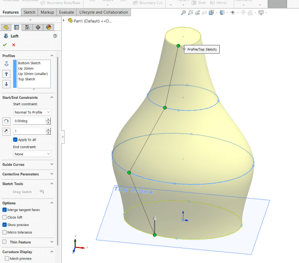 Tìm hiểu tính năng Loft trong SOLIDWORKS 6 Chi tiết Loft được tạo ra bằng sử dụng nhiều cấu hình