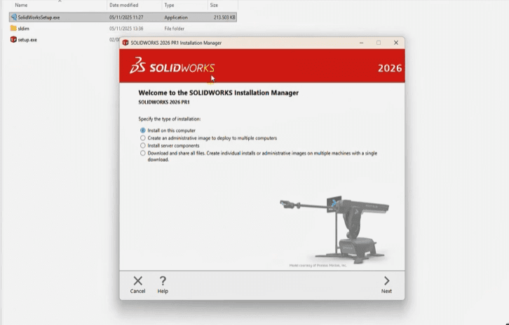 Tải bộ cài đặt SOLIDWORKS 2026