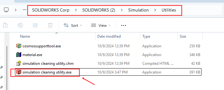 Đường dẫn SOLIDWORKS Simulation CLEANING UTILITY