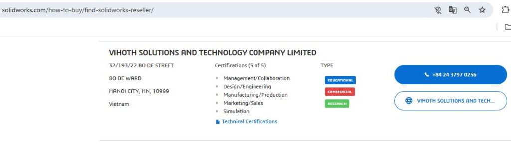 ViHoth SOLIDWORKS reseller in VietNam